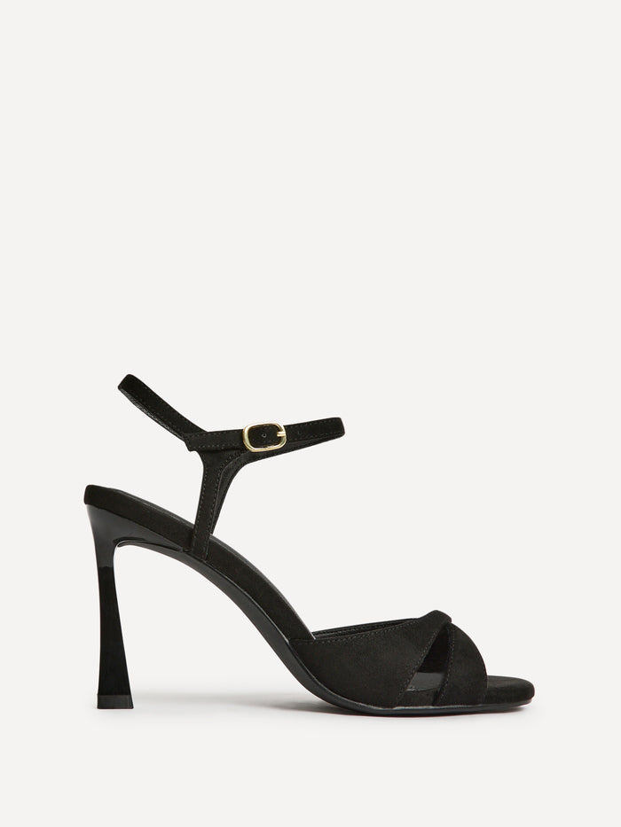 Compelled Black Faux Suede Stiletto Heeled Sandals