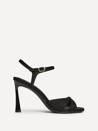 Compelled Black Faux Suede Stiletto Heeled Sandals
