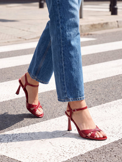 Compelled Red Stiletto Heeled Sandals