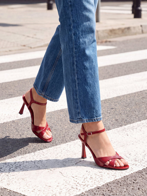 Compelled Red Stiletto Heeled Sandals