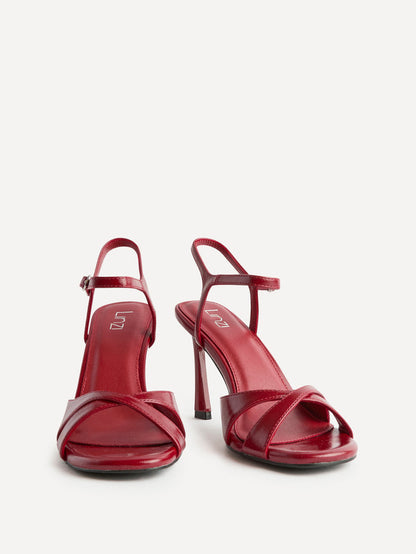 Compelled Red Stiletto Heeled Sandals