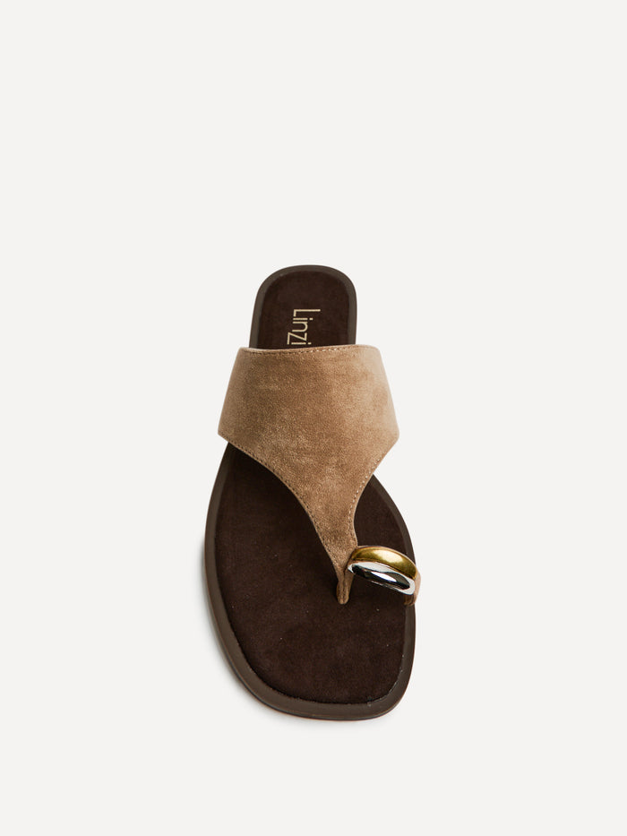 Contain Beige Toe Ring Flat Sandals