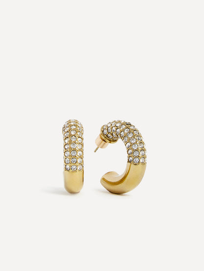 Crystal Gold Half Pavé Hoop Earrings