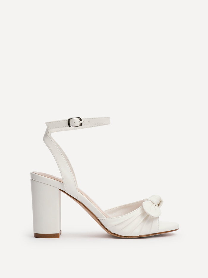 Darling White Faux Leather Bow Detail Heels