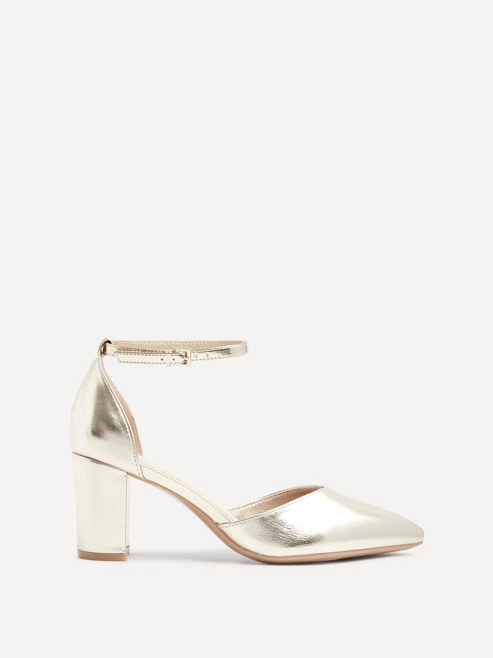 Davina Wide Fit Gold Faux Leather Court Heels