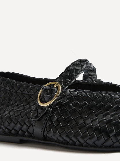 Debut Black Handwoven Ballet Flats