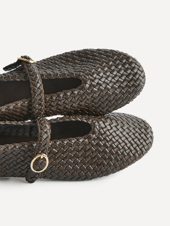 Debut Brown Handwoven Ballet Flats