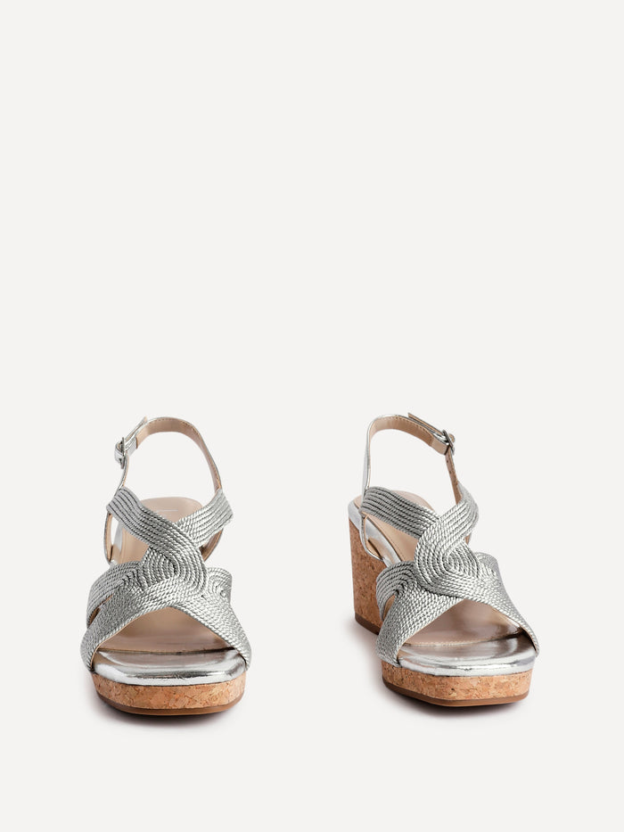 Destined Silver Woven Design Cork Wedges