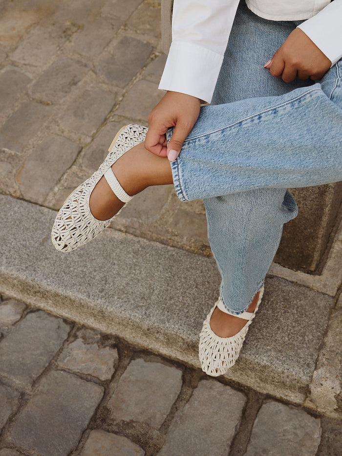 Devon Ivory Handwoven Ballet Flats