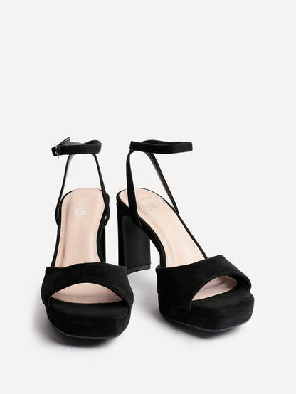 Diva Black Faux Suede Platform Heels