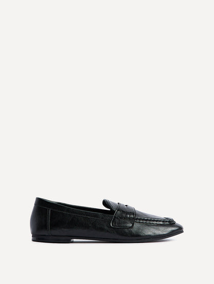 Edition Black Faux Leather Penny Loafers