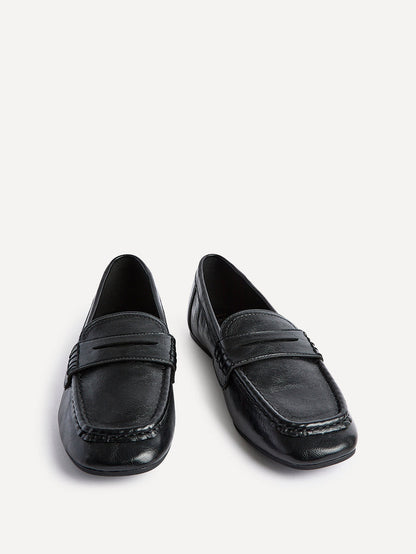 Edition Black Faux Leather Penny Loafers
