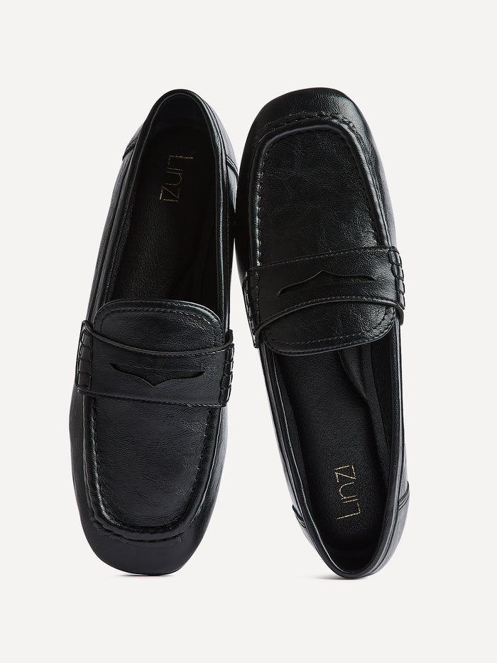 Edition Black Faux Leather Penny Loafers
