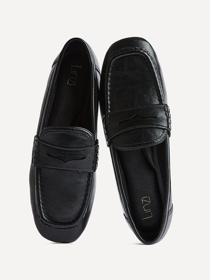 Edition Black Faux Leather Penny Loafers