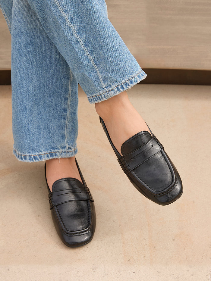 Edition Black Faux Leather Penny Loafers
