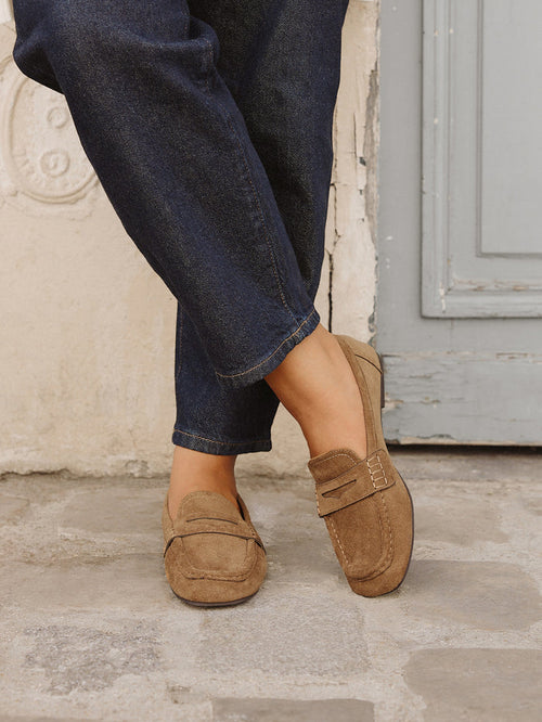Edition Tan Faux Suede Print Penny Loafers