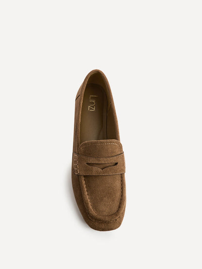 Edition Tan Faux Suede Print Penny Loafers