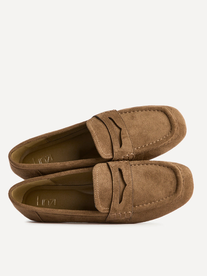 Edition Tan Faux Suede Print Penny Loafers