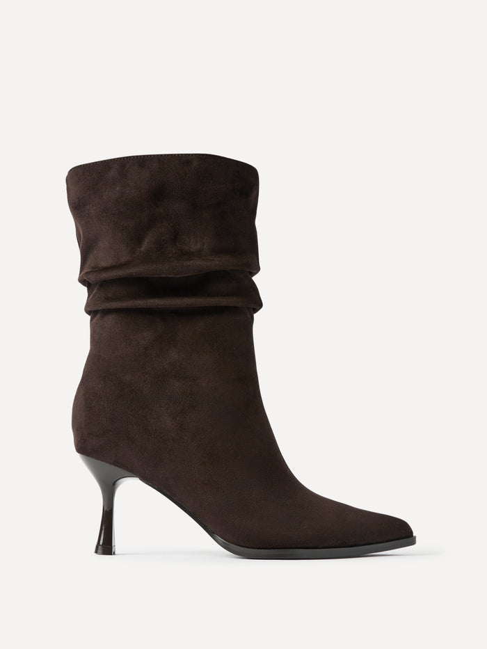 Effect Brown Faux Suede Ruched Ankle Boots