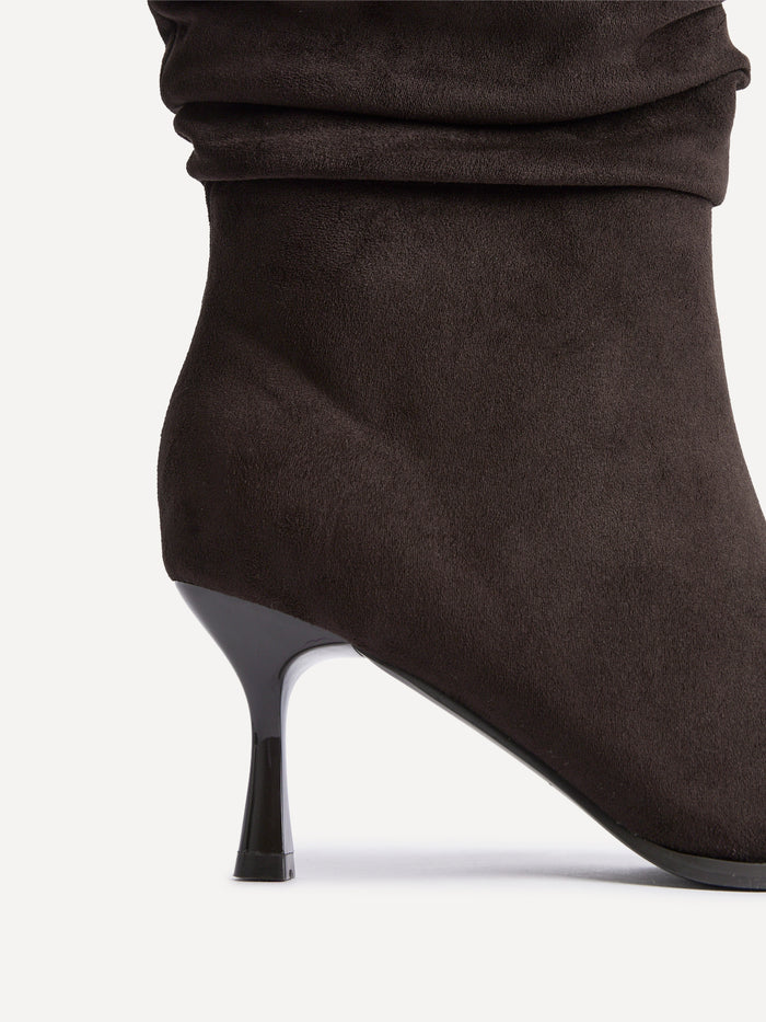 Effect Brown Faux Suede Ruched Ankle Boots