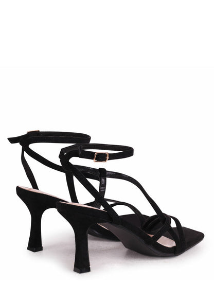 Ella Black Faux Suede Strappy Heels