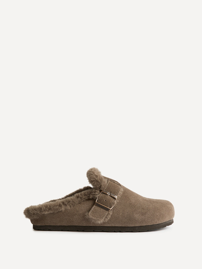 Ember Mocha Suede Leather Fur Lined Clogs