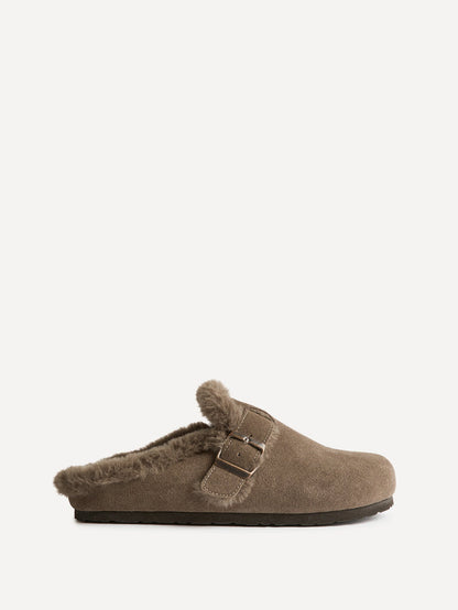 Ember Mocha Suede Leather Fur Lined Clogs