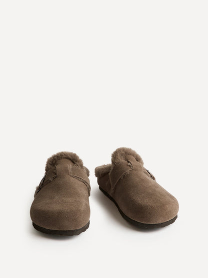 Ember Mocha Suede Leather Fur Lined Clogs