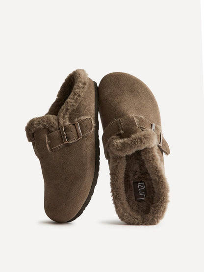 Ember Mocha Suede Leather Fur Lined Clogs