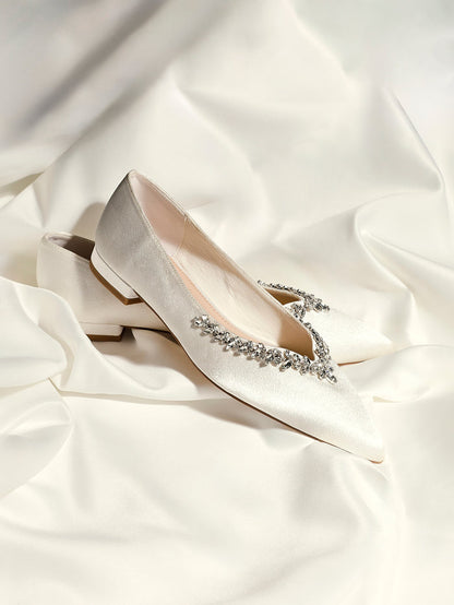 Endless Bridal Ivory Satin Pointed Pumps