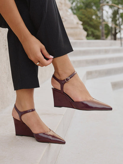 Enhanced Burgundy Wedge Court Shoes