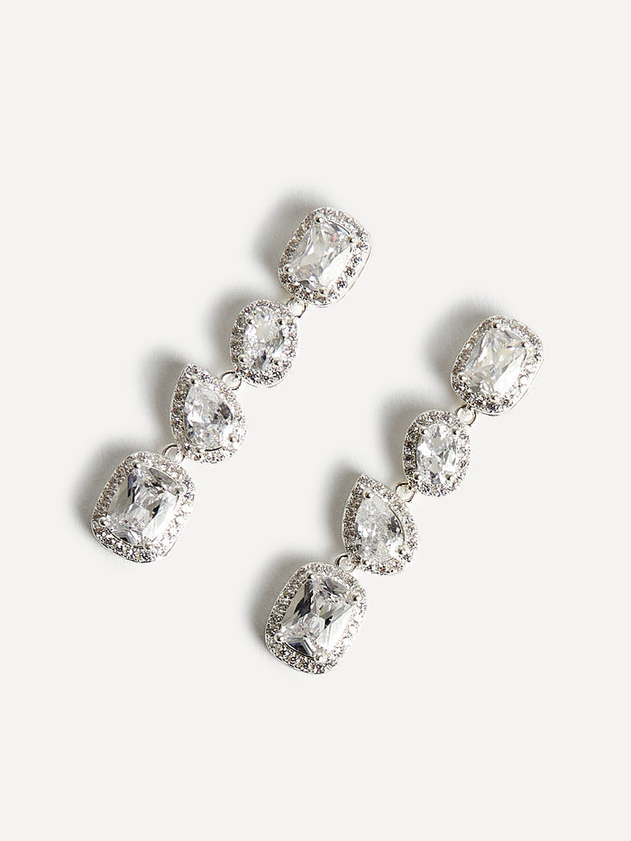 Entwined Silver Crystal Drop Earrings