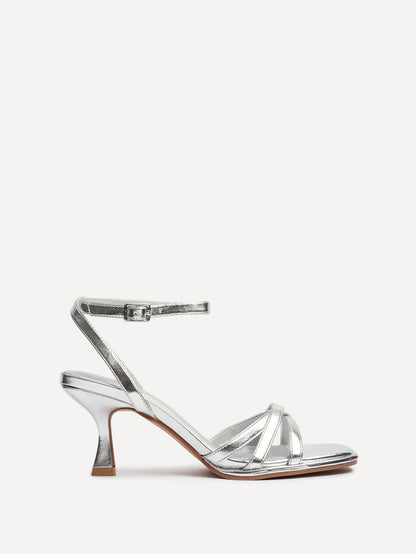 Faro Silver Strappy Heeled Sandals