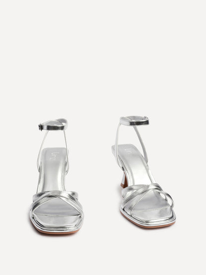 Faro Silver Strappy Heeled Sandals