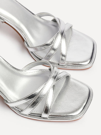 Faro Silver Strappy Heeled Sandals