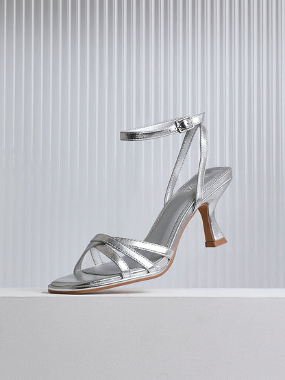 Faro Silver Strappy Heeled Sandals