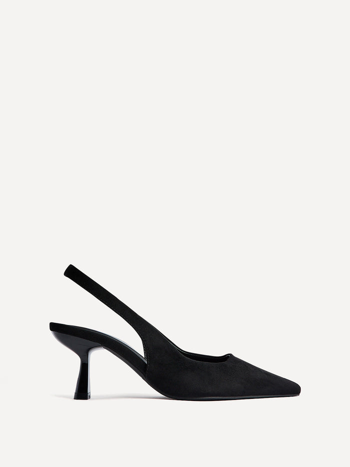 Featured Black Faux Suede Court Heels