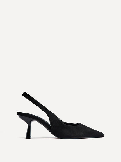 Featured Black Faux Suede Court Heels