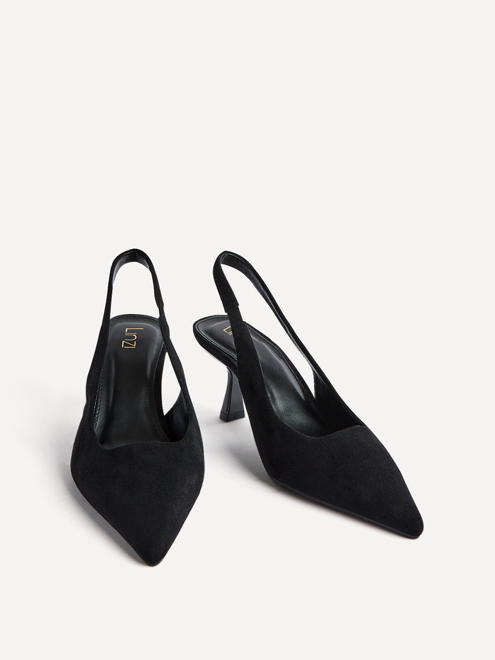 Featured Black Faux Suede Court Heels
