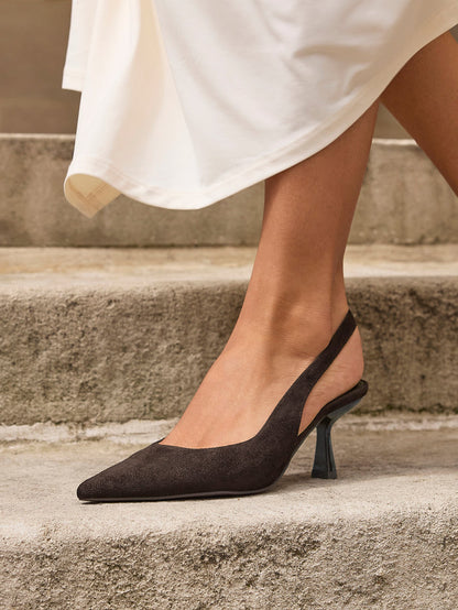 Featured Brown Faux Suede Court Heels
