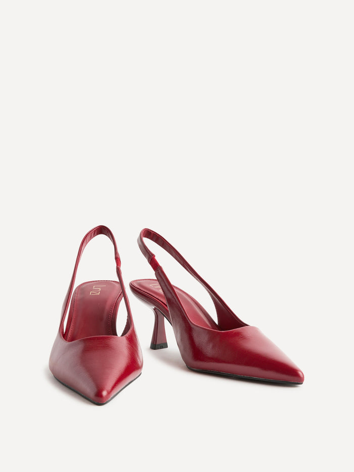 Featured Red Faux Leather Court Heels