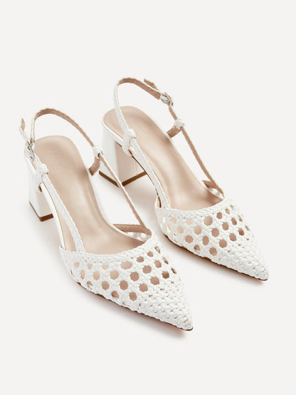 Florence White Woven Court Heels