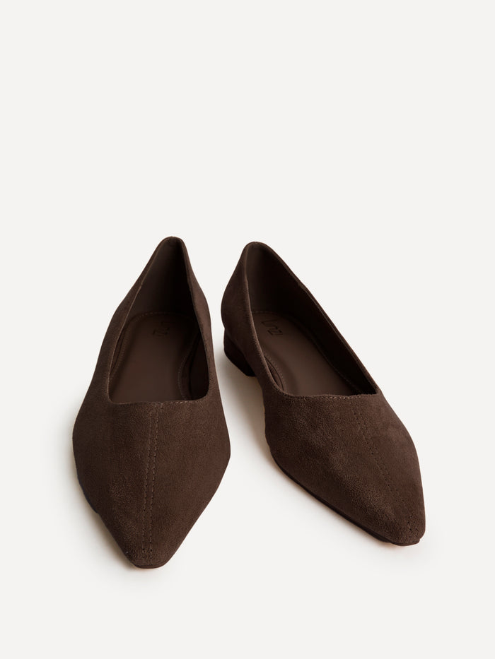 Focus Brown Faux Suede Pointed Toe Ballet Flats