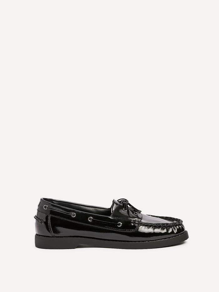 Frame Black High Shine Boat Shoes
