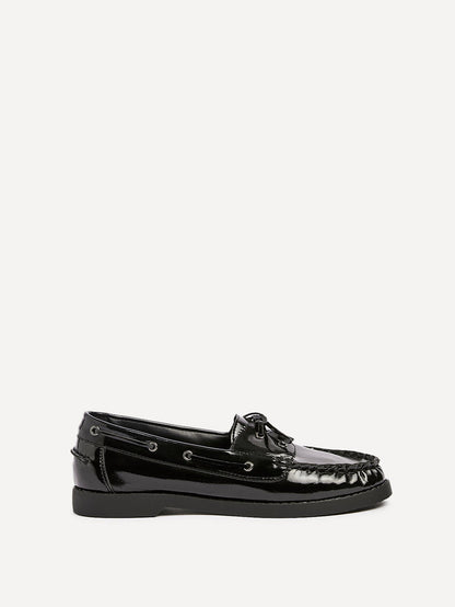 Frame Black High Shine Boat Shoes