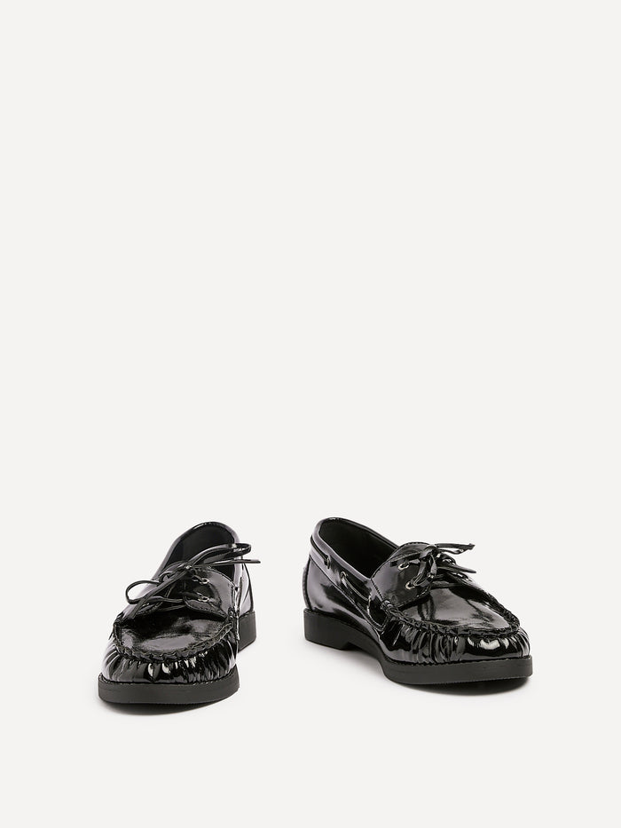 Frame Black High Shine Boat Shoes