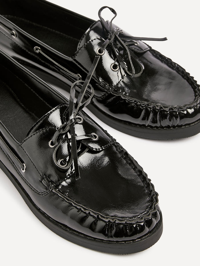 Frame Black High Shine Boat Shoes