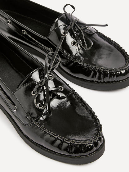 Frame Black High Shine Boat Shoes