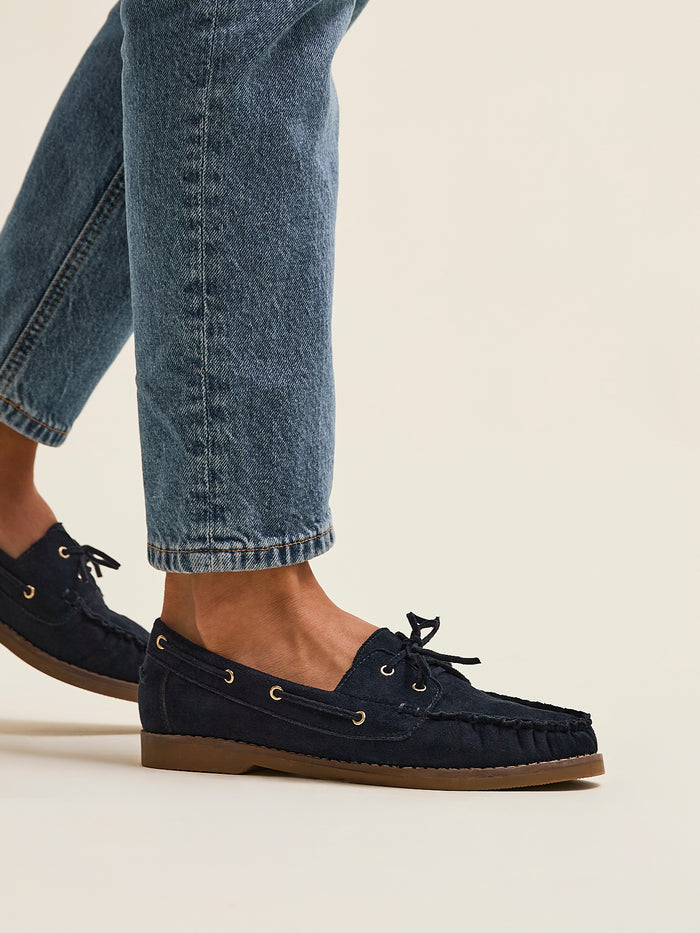 Frame Navy Faux Suede Boat Shoes