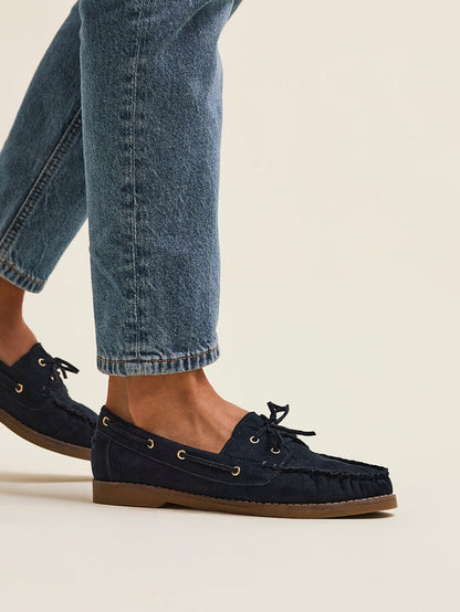 Frame Navy Faux Suede Boat Shoes